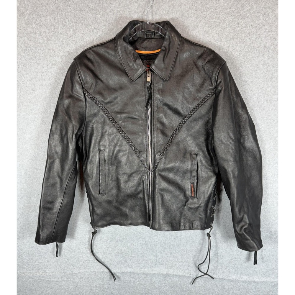 Interstate Leather Jacket Mens Large Biker Motorcycle Braided Trim Zip 2010